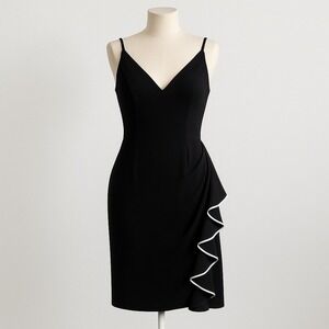 Xscape Womens Dress Size 12 Black‎ Ruffle Trim Cocktail Party Classic Chic